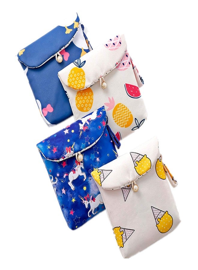 Tiger007 4 Pcs Cute Cotton Sanitary Napkins Bag, Menstrual Cup Pouch, Nursing Pad Holder, 5.1 x 5.1 inch Washable Organizer, Multifunction Purse for Girls Women (A) - Image 1